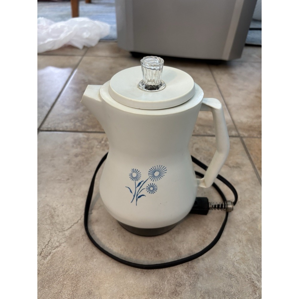 West Bend Fiesta Perk Electric Coffee Percolator Blue Cornflower Vintage 3-5 Cup
